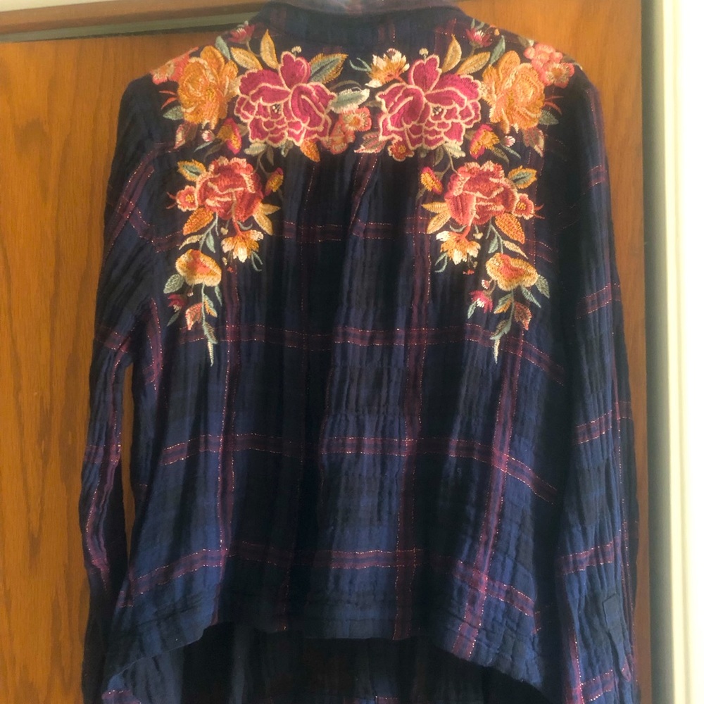 Johnny Was Workshop embroidered flannel shirt M NWT
